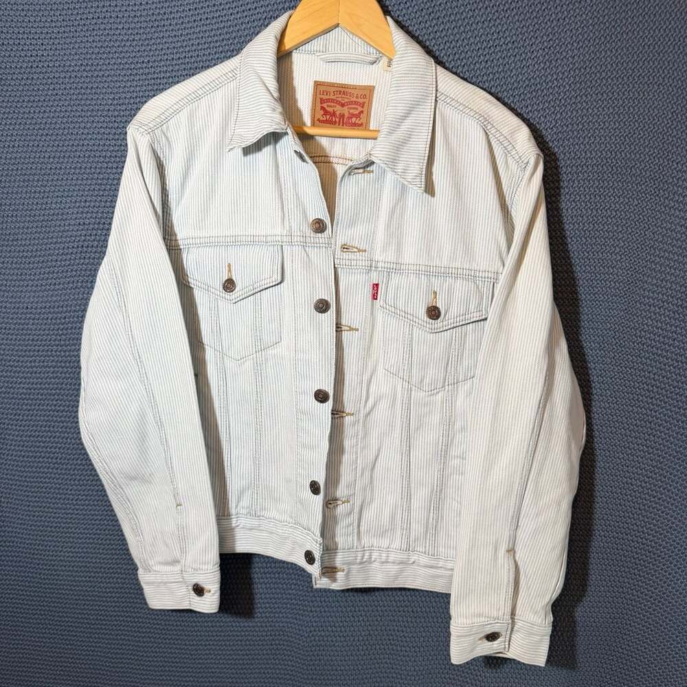Levi's Trucker Denim Jean Jacket Size L Blue White Stripe